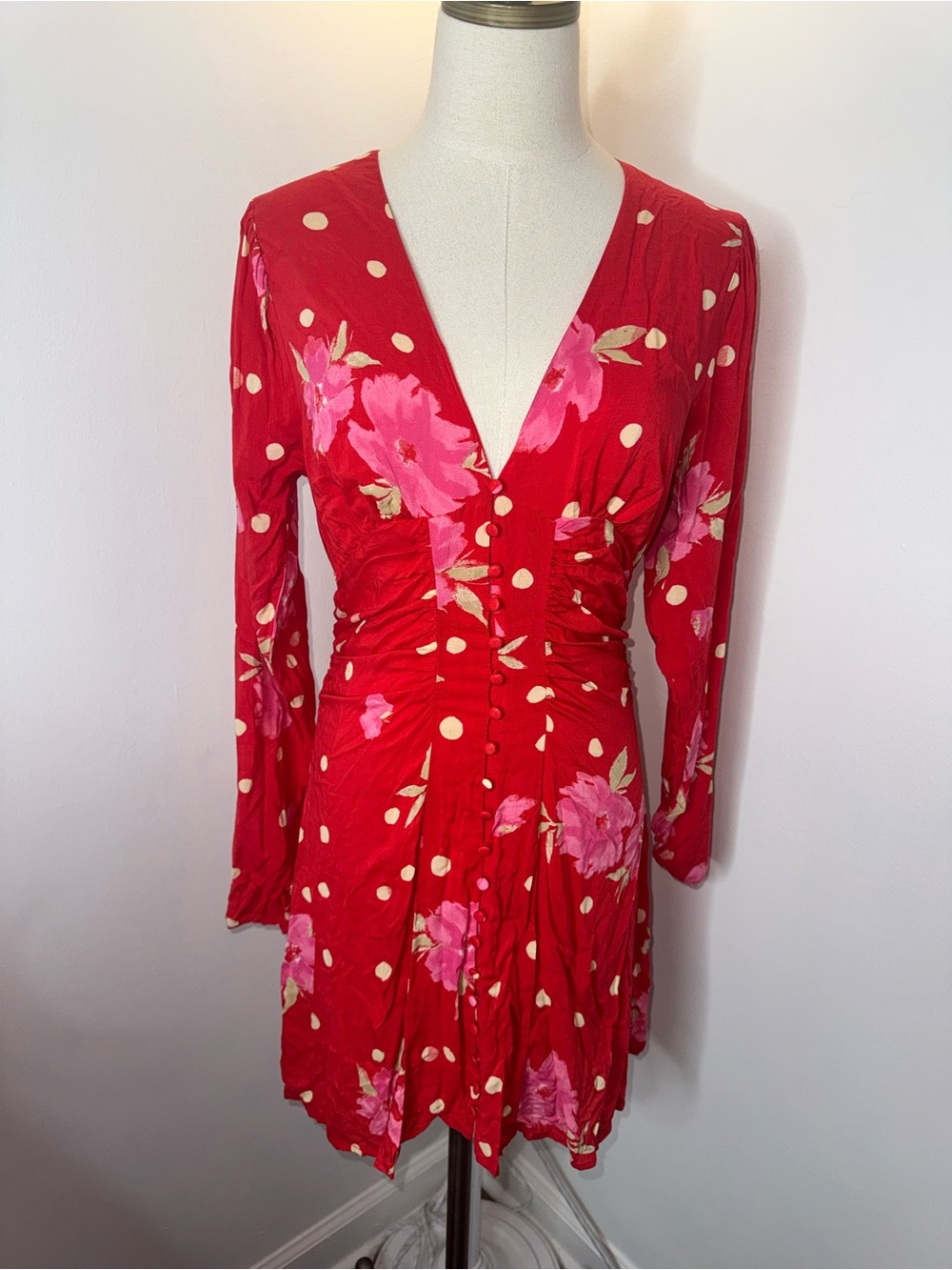 Free People Women’s Small Date Night Red Pink Floral Mini Dress
